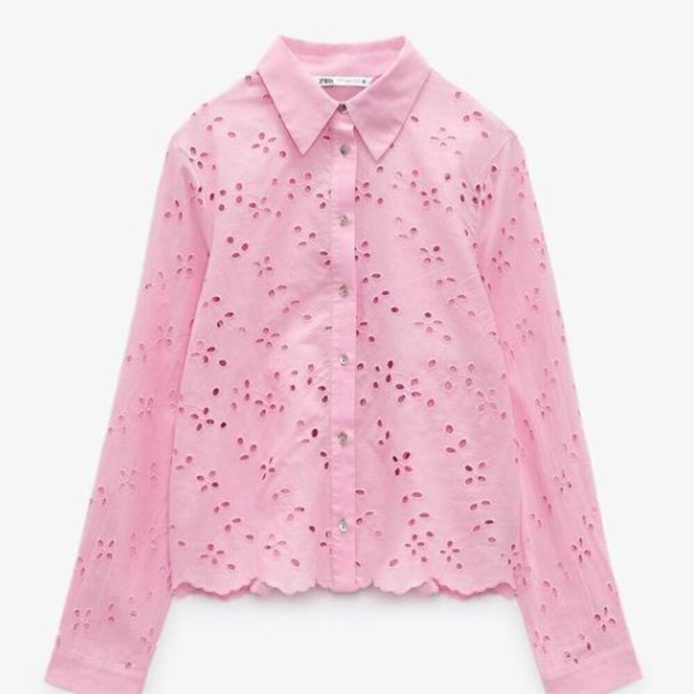 ZARA PERFORATED EMBROIDERY SHIRT SIZE XS 7521 024 620